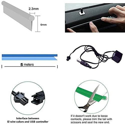 Automaze El Wire, 5M Neon Lights 5V with Fuse Protection for Car Interior Decoration